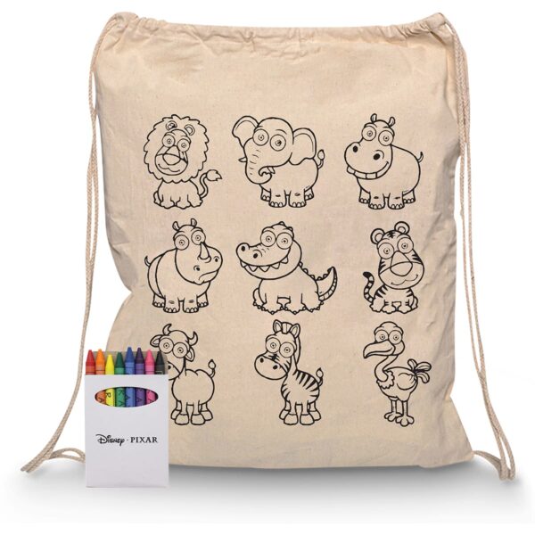 Squiggle Calico Drawstring Bag + Crayon set - Image 2