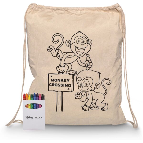 Squiggle Calico Drawstring Bag + Crayon set - Image 7