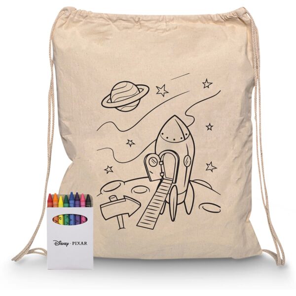 Squiggle Calico Drawstring Bag + Crayon set - Image 9