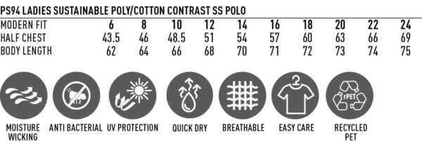 Ladies Sustainable Poly/Cotton Contrast Ss Polo - Image 6