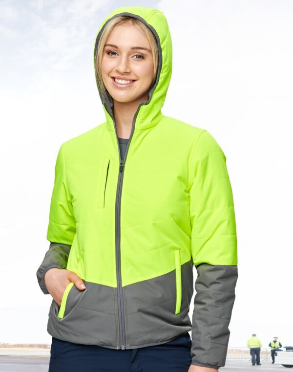 Unisex Hi Vis Modern Styling Hooded Puffer Jacket - Image 2