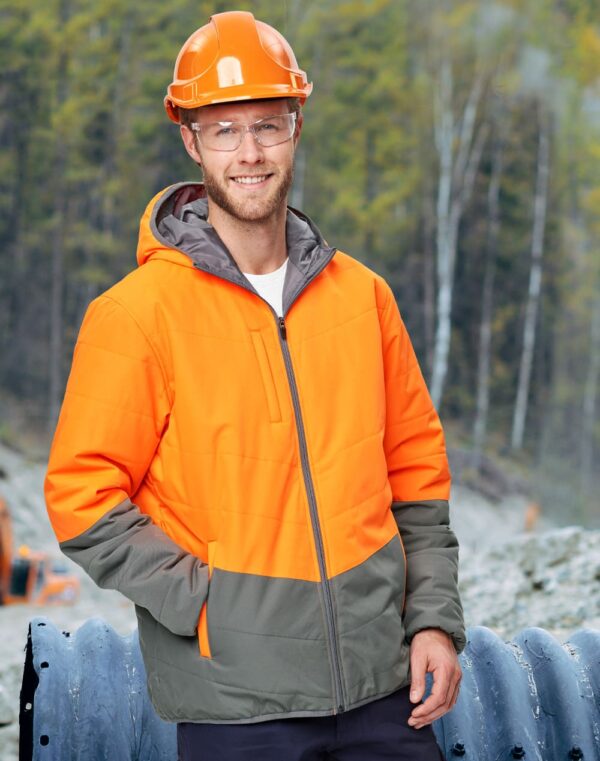 Unisex Hi Vis Modern Styling Hooded Puffer Jacket - Image 3