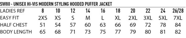 Unisex Hi Vis Modern Styling Hooded Puffer Jacket - Image 4