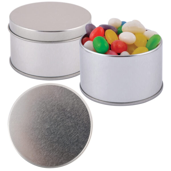 Assorted Colour Mini Jelly Beans in Silver Round Tin - Image 2