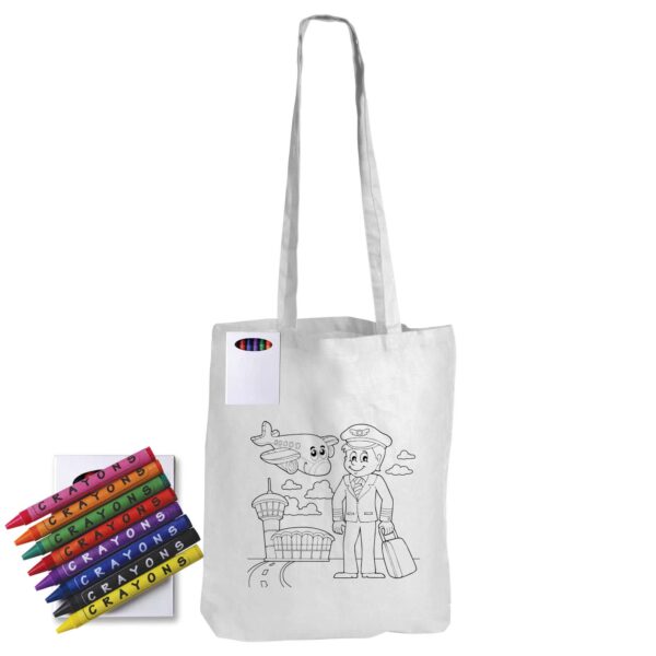 Colouring Long Handle Cotton Bag & Crayons - Image 4