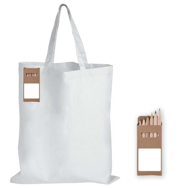 Colouring Short Handle Cotton Bag & Pencils - Image 2