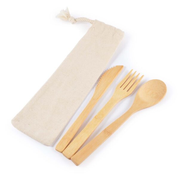 Miso Bamboo Cutlery Set in Calico Pouch - Image 3