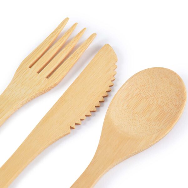 Miso Bamboo Cutlery Set in Calico Pouch - Image 4