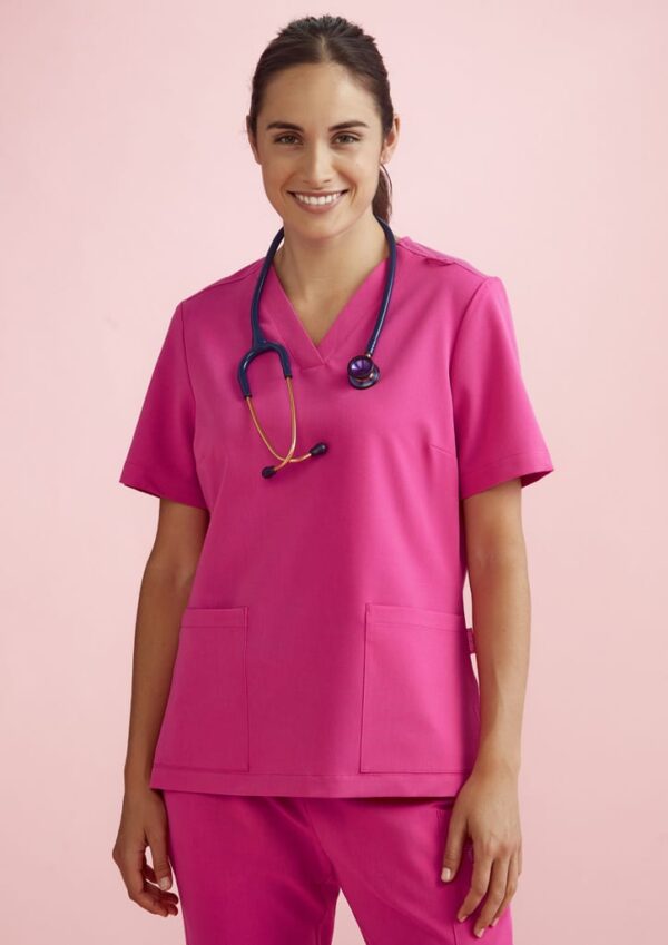 Womens Pink V-Neck Scrub Top - Image 2