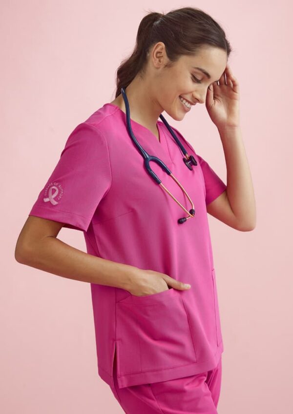 Womens Pink V-Neck Scrub Top - Image 3
