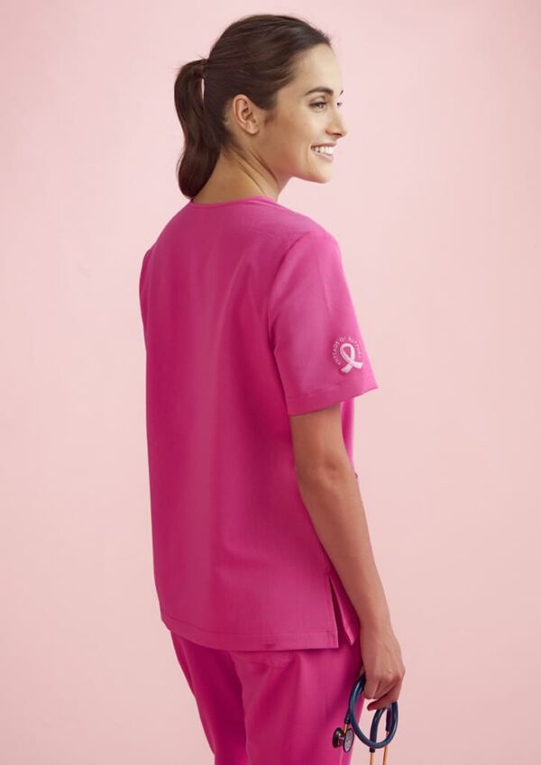 Womens Pink V-Neck Scrub Top - Image 4