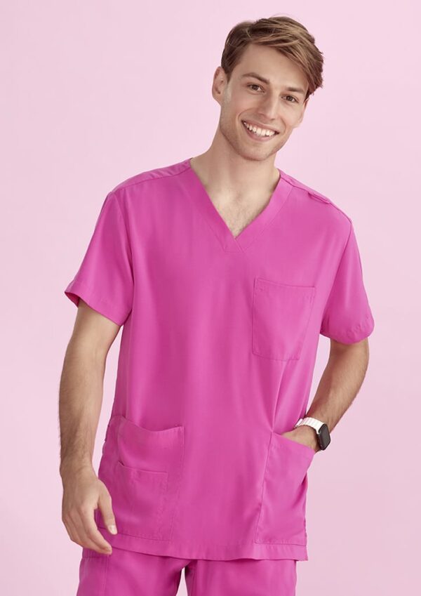 Unisex Pink V-Neck Scrub Top - Image 3