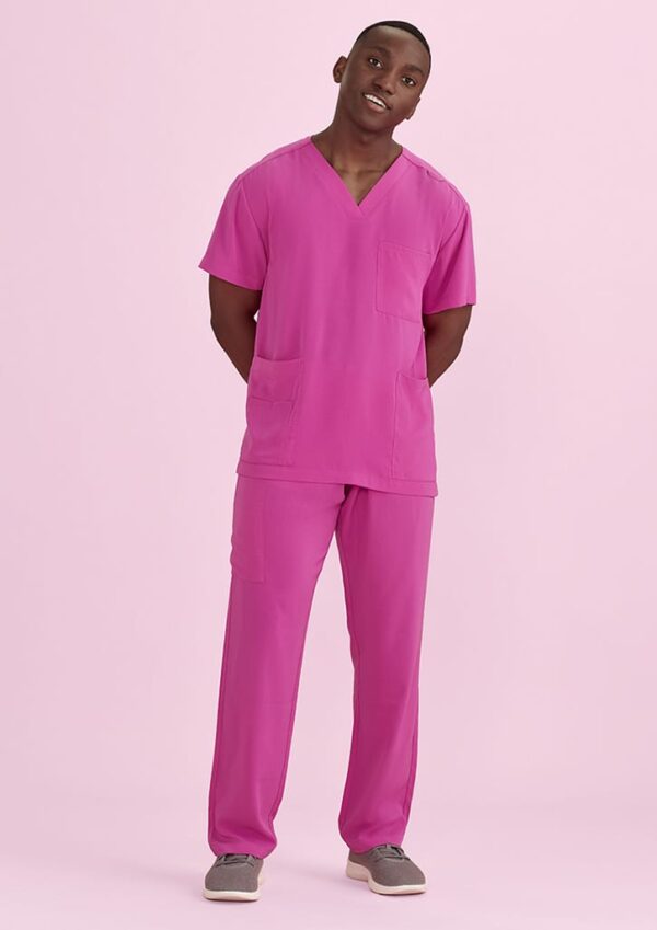 Unisex Pink V-Neck Scrub Top - Image 4