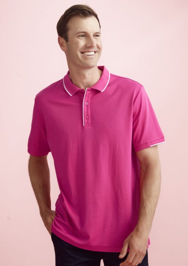 Mens Pink Short Sleeve Polo - Image 2