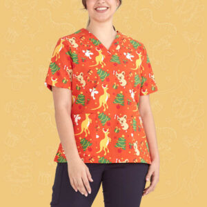 Womens Christmas V-Neck Short Sleeve Scrub Top