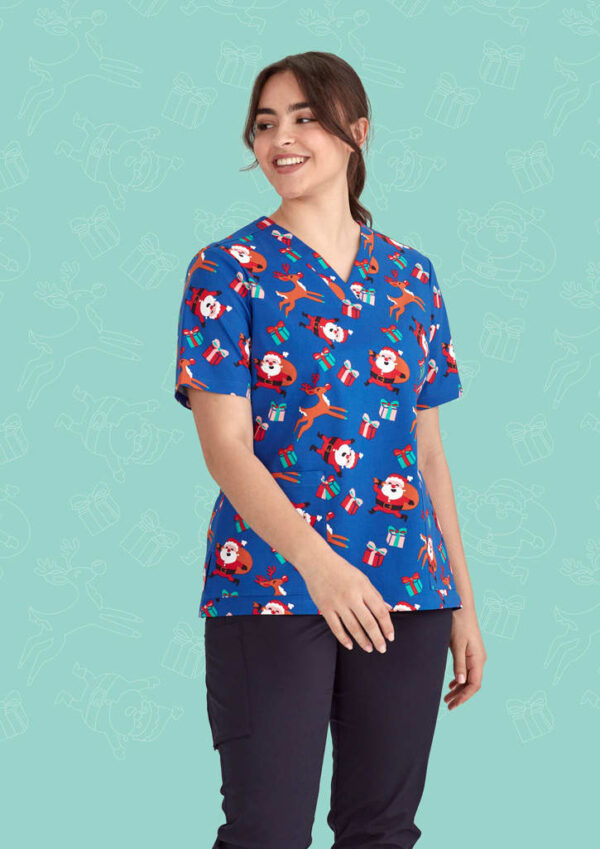 Womens Christmas V-Neck Short Sleeve Scrub Top - Image 12