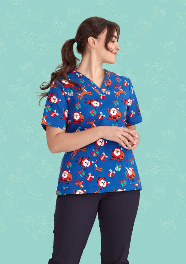 Womens Christmas V-Neck Short Sleeve Scrub Top - Image 13