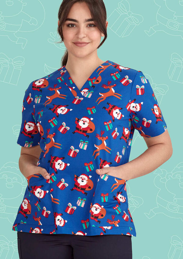 Womens Christmas V-Neck Short Sleeve Scrub Top - Image 14
