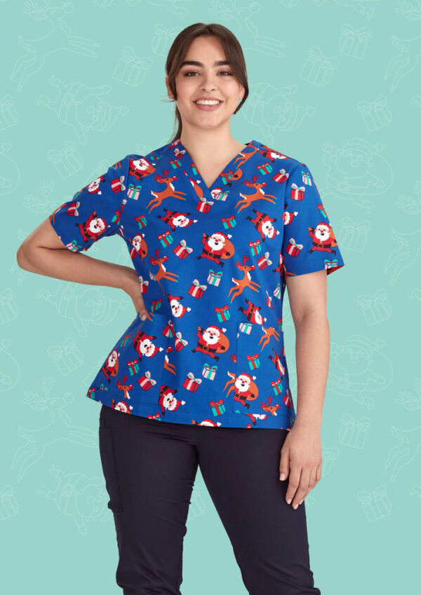 Womens Christmas V-Neck Short Sleeve Scrub Top - Image 15