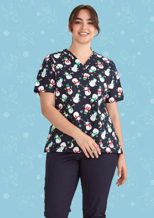 Womens Christmas V-Neck Short Sleeve Scrub Top - Image 3