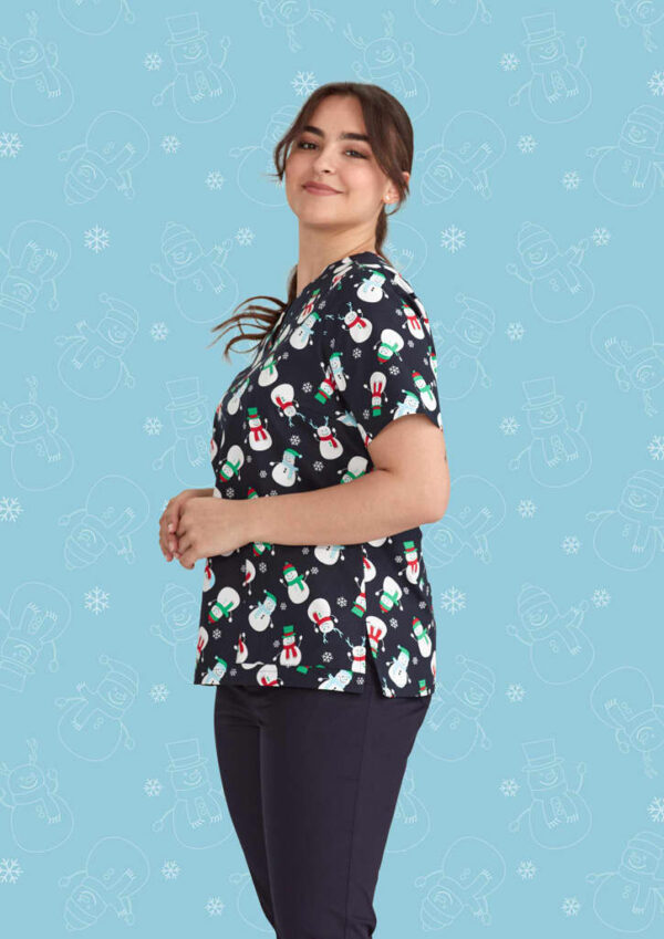 Womens Christmas V-Neck Short Sleeve Scrub Top - Image 4