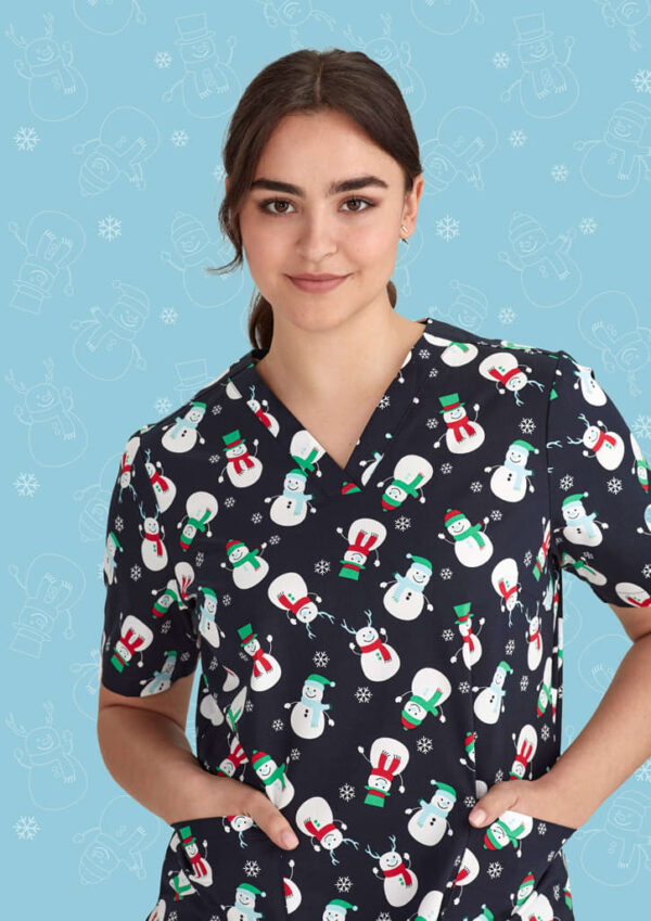 Womens Christmas V-Neck Short Sleeve Scrub Top - Image 5
