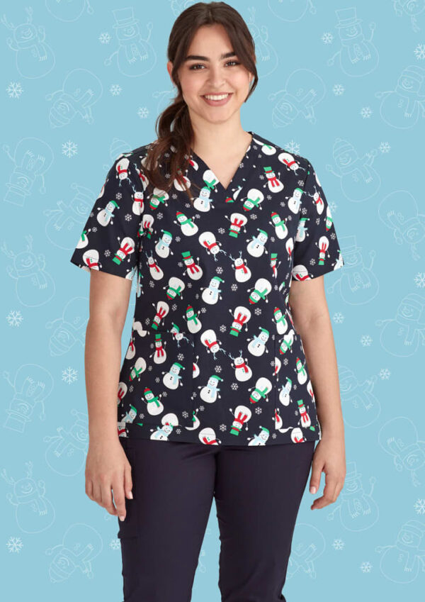 Womens Christmas V-Neck Short Sleeve Scrub Top - Image 6