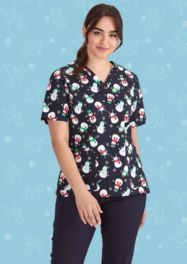 Womens Christmas V-Neck Short Sleeve Scrub Top - Image 7