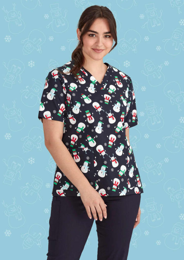 Womens Christmas V-Neck Short Sleeve Scrub Top - Image 8