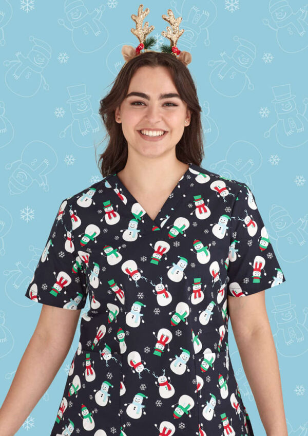 Womens Christmas V-Neck Short Sleeve Scrub Top - Image 9