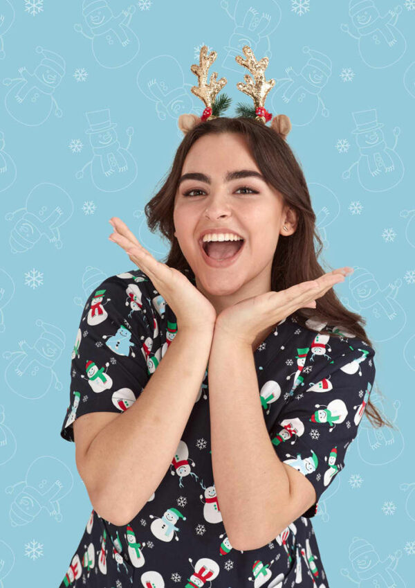 Womens Christmas V-Neck Short Sleeve Scrub Top - Image 10