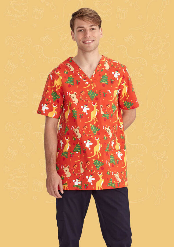 Mens Christmas V-Neck Short Sleeve Scrub Top - Image 5