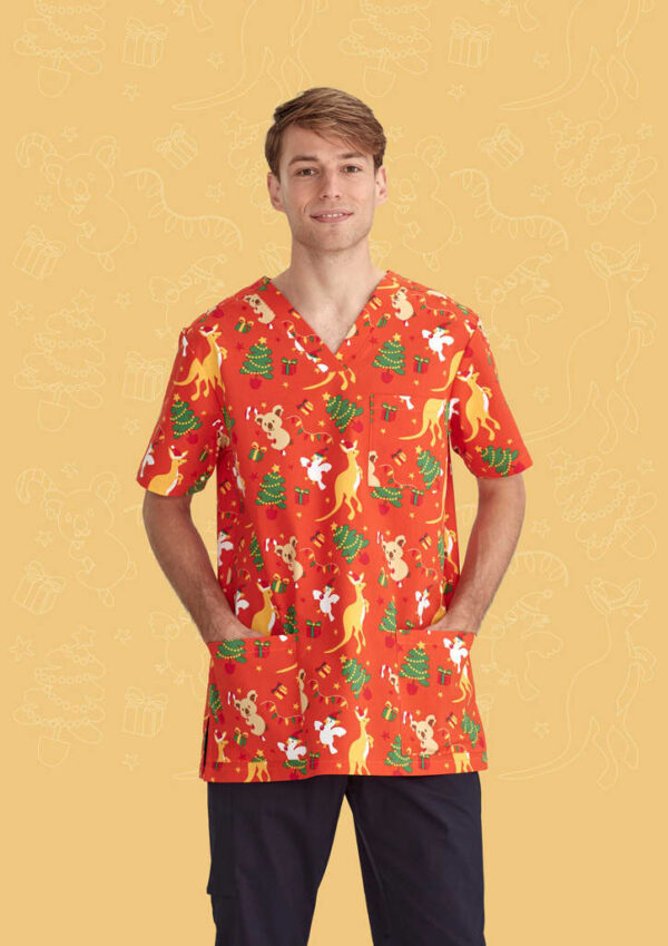 Mens Christmas V-Neck Short Sleeve Scrub Top - Image 6