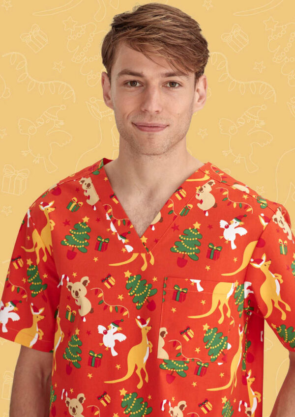 Mens Christmas V-Neck Short Sleeve Scrub Top - Image 7