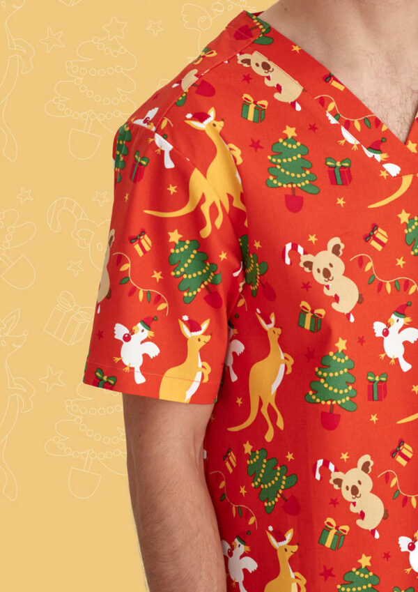 Mens Christmas V-Neck Short Sleeve Scrub Top - Image 8