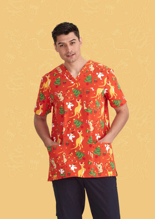 Mens Christmas V-Neck Short Sleeve Scrub Top - Image 9