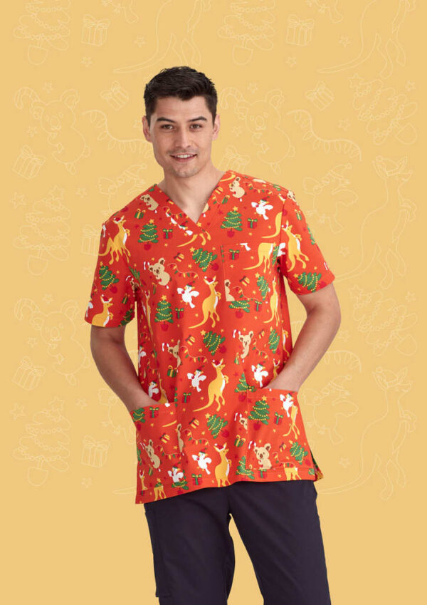 Mens Christmas V-Neck Short Sleeve Scrub Top - Image 10