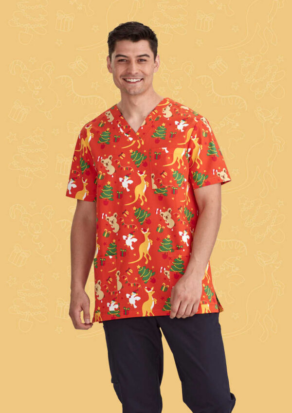Mens Christmas V-Neck Short Sleeve Scrub Top - Image 11