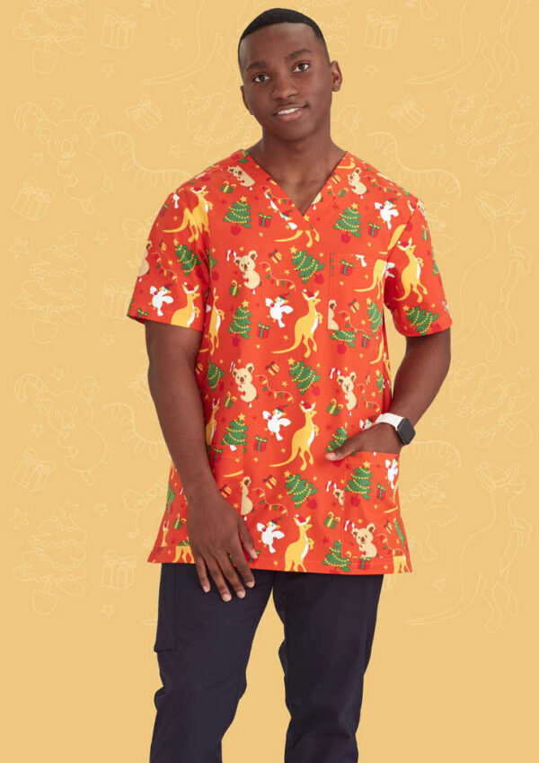 Mens Christmas V-Neck Short Sleeve Scrub Top - Image 12