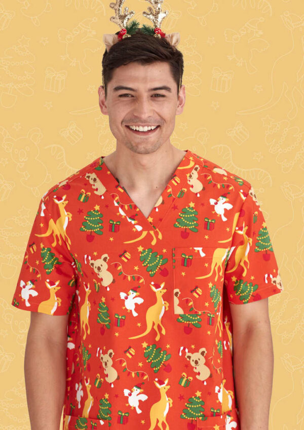 Mens Christmas V-Neck Short Sleeve Scrub Top - Image 13