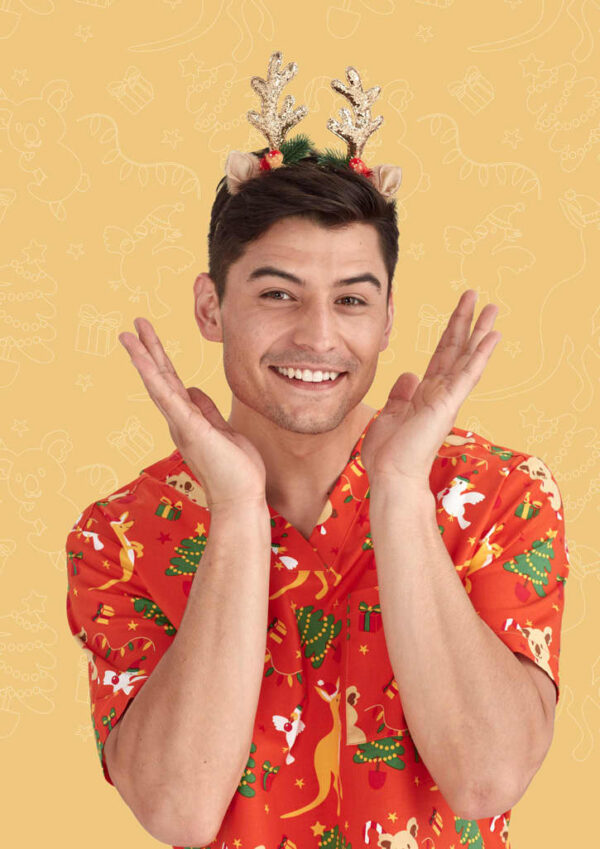 Mens Christmas V-Neck Short Sleeve Scrub Top - Image 14