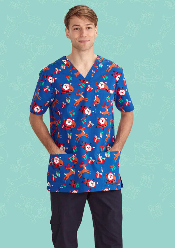 Mens Christmas V-Neck Short Sleeve Scrub Top - Image 15