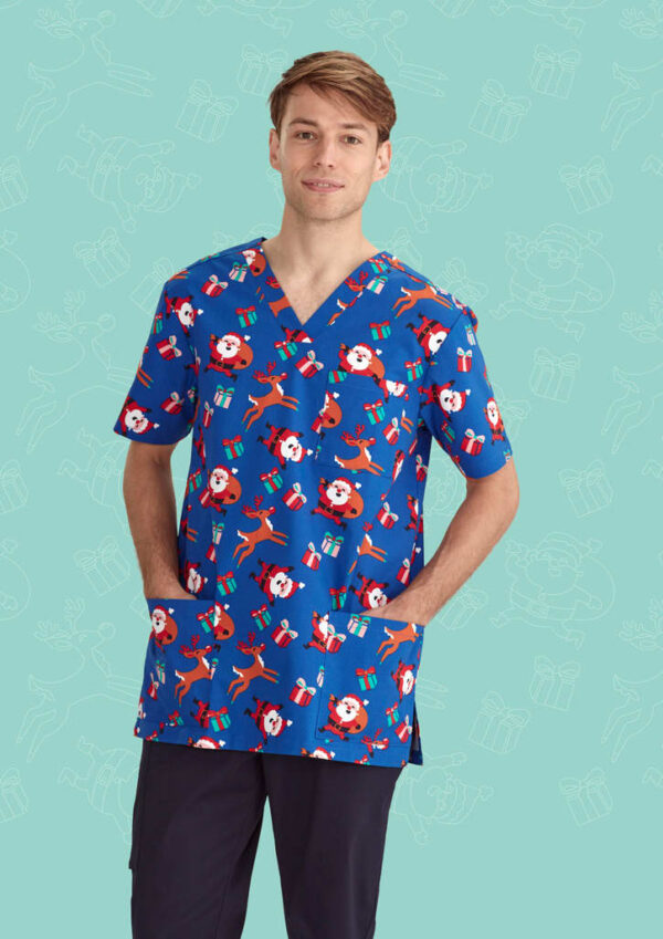 Mens Christmas V-Neck Short Sleeve Scrub Top - Image 16
