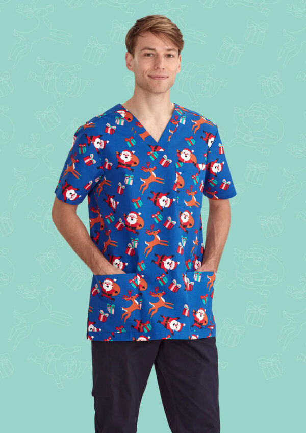 Mens Christmas V-Neck Short Sleeve Scrub Top - Image 17
