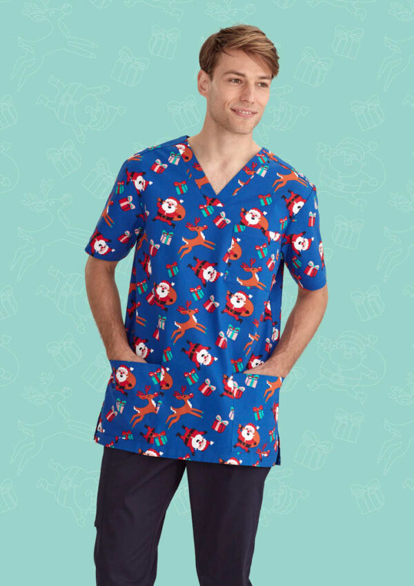 Mens Christmas V-Neck Short Sleeve Scrub Top - Image 18