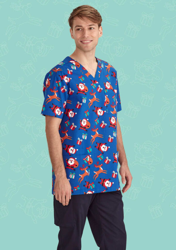 Mens Christmas V-Neck Short Sleeve Scrub Top - Image 19