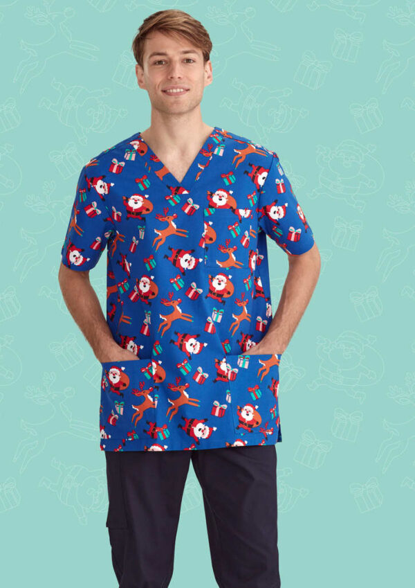 Mens Christmas V-Neck Short Sleeve Scrub Top - Image 20