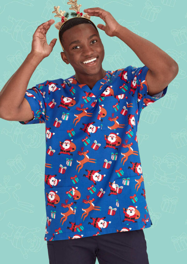 Mens Christmas V-Neck Short Sleeve Scrub Top - Image 21