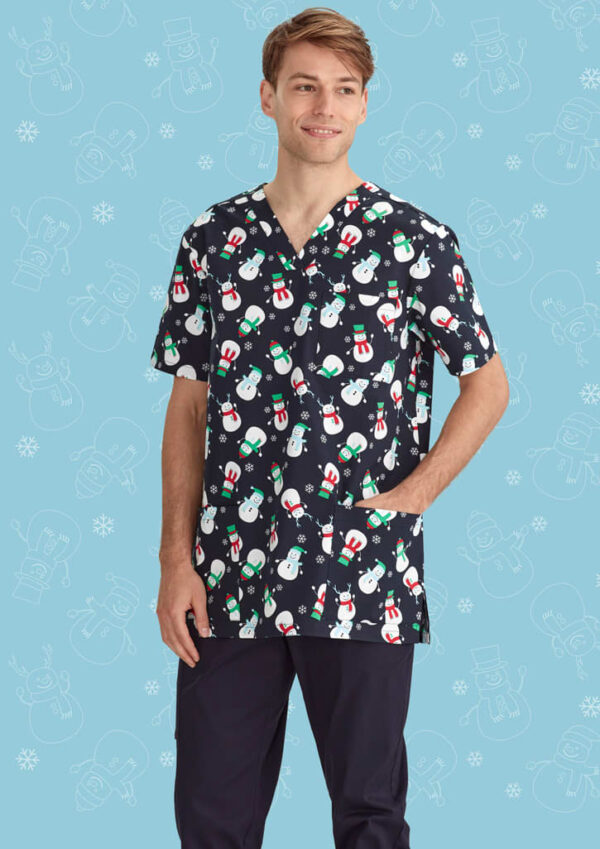 Mens Christmas V-Neck Short Sleeve Scrub Top - Image 22
