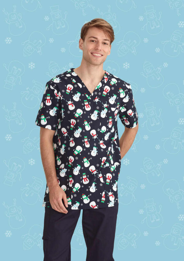 Mens Christmas V-Neck Short Sleeve Scrub Top - Image 23
